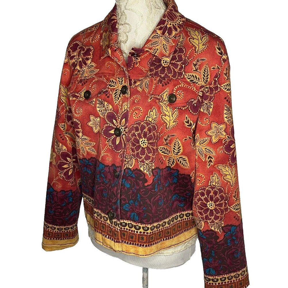 Coldwater Creek Med Bohemian Red Orange Paisley Floral Pattern Jacket Lined